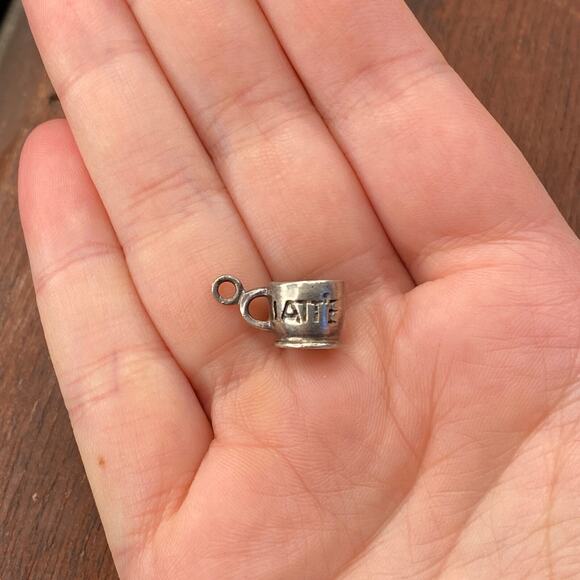 Vintage 925 Sterling Silver "Latte" Coffee Expresso Mug Cup Pendant Charm - Picture 1 of 5